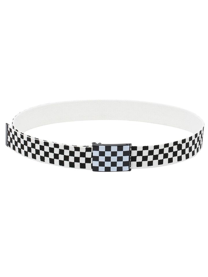Romwe Checkboard Print Flip-top Buckle White Canvas Belt