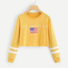 Romwe Letter And Flag Print Sweatshirt