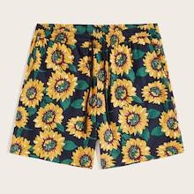 Romwe Guys Drawstring Waist Sunflower Print Shorts