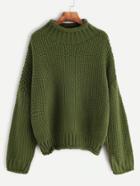 Romwe Army Green Crew Neck Dropped Shoulder Seam Sweater