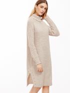 Romwe Apricot Turtleneck Slit Side Sweater Dress
