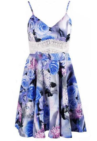 Romwe Spaghetti Strap Contrast Lace Flare Dress