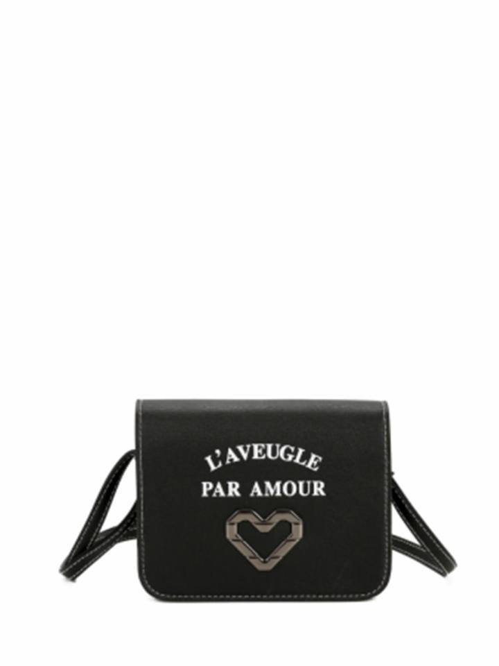 Romwe Letter & Heart Pattern Design Pu Crossbody Bag