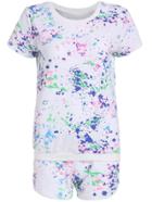 Romwe Short Sleeve Top With Abstract Print White Shorts