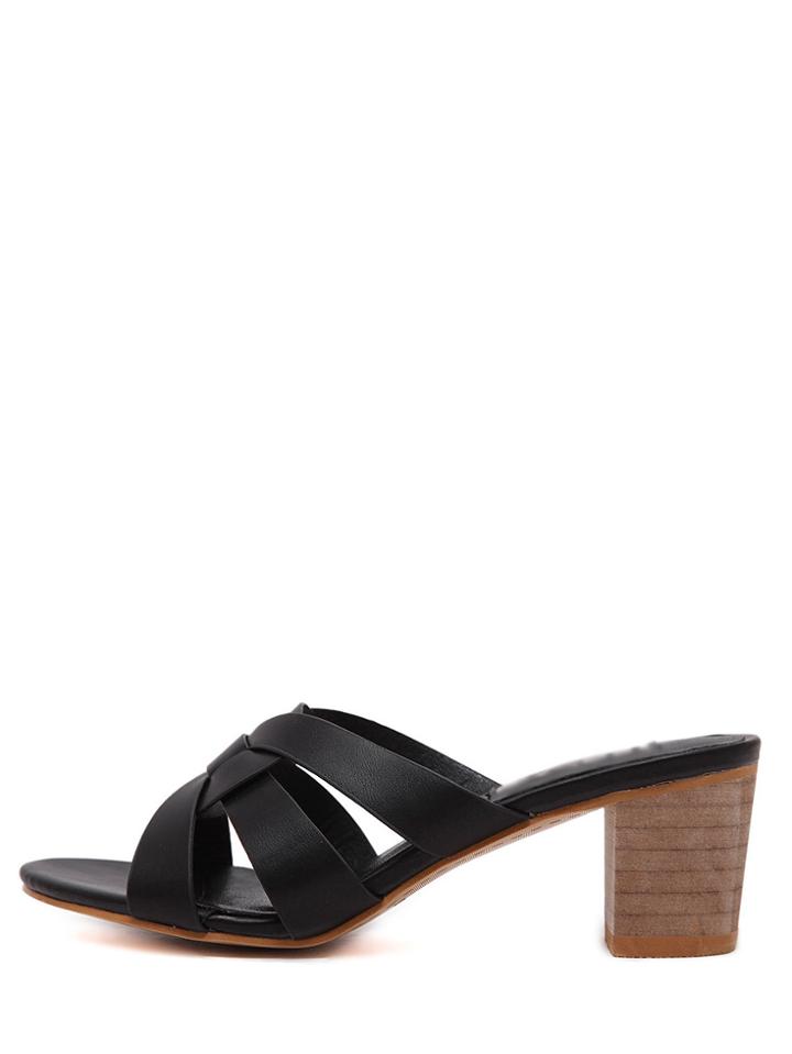 Romwe Black H-strap Chunky Sandals