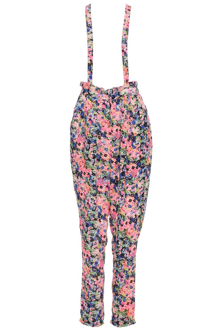 Romwe Romwe Red Flower Print Chiffon Suspender Pants