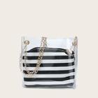 Romwe Clear Chain Tote Bag With Striped Inner Pouch