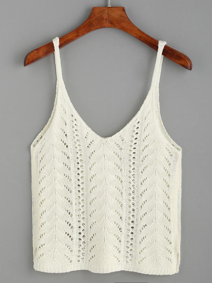 Romwe Beige Crochet Knit Cami Top