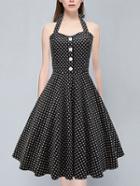Romwe Halter Polka Dot Black Tea Dress