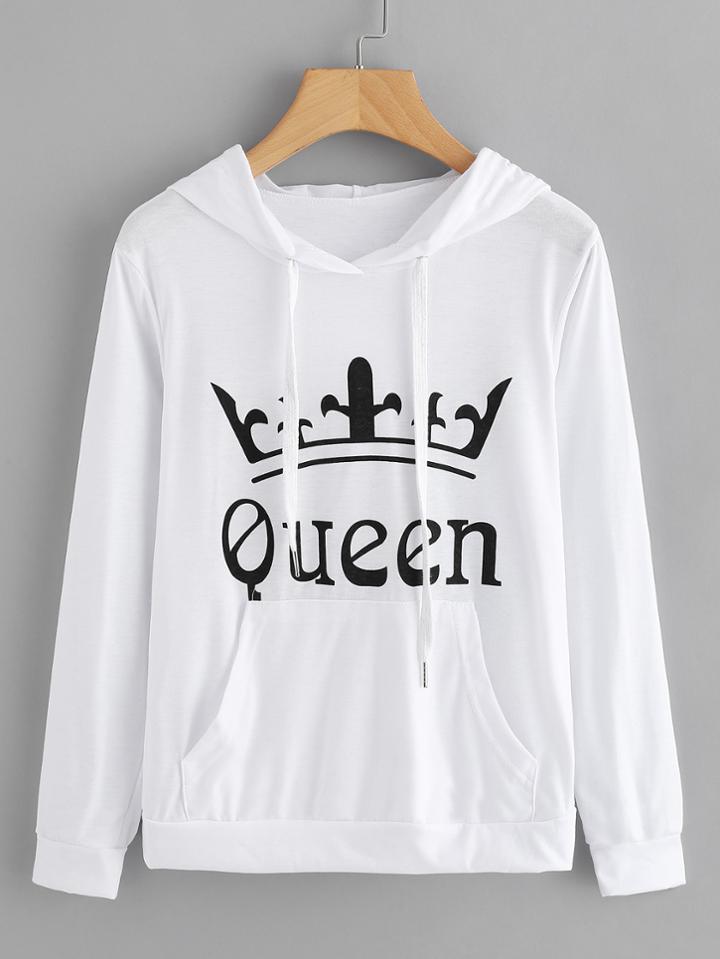 Romwe Graphic Print Kangaroo Pocket Sweatshirt