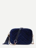 Romwe Chevron Stitch Velvet Crossbody Bag With Tassel