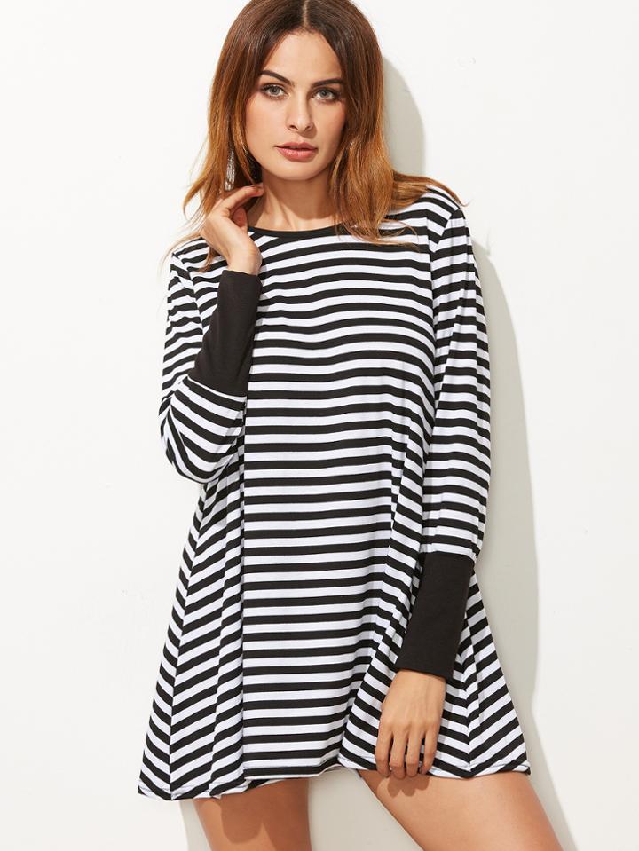Romwe Contrast Striped Tee Dress