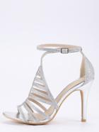 Romwe Silver Glitter Caged Ankle Strap Sandals