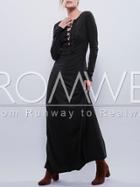 Romwe Black Long Sleeve Maxi Dress