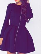 Romwe Flare Black Dress With Zipper