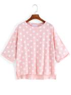 Romwe Dip Hem Polka Dot Pink T-shirt