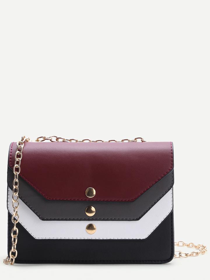 Romwe Color Block Design Pu Chain Bag
