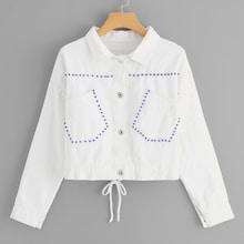 Romwe Lace Up Button Front Denim Jacket