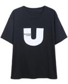 Romwe U Print Loose Black T-shirt