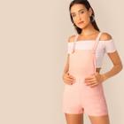 Romwe Lettuce Trim Striped Bardot Top & Overall Shorts Set