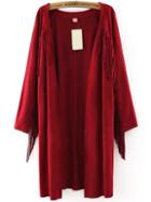 Romwe Tassel Suede Burgundy Coat