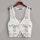 Romwe Knot Front Sheer Crochet Cover Up