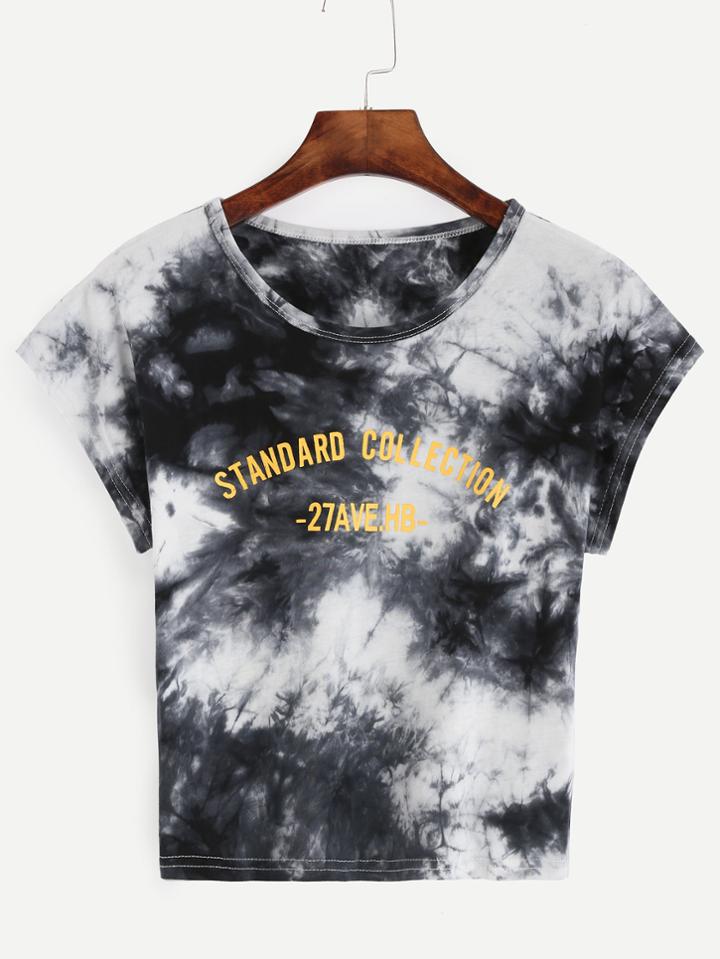 Romwe Slogan Print Tie-dye T-shirt