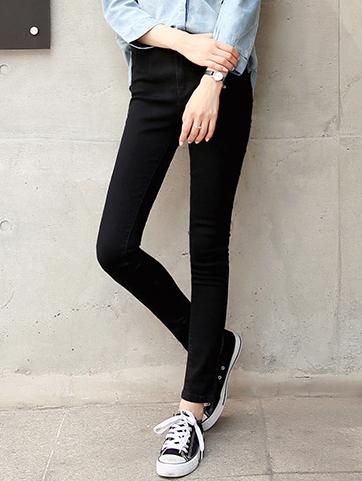 Romwe Women Black Button Denim Slim Leg Jeans