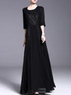 Romwe Black Crochet Hollow Out Embroidered Maxi Dress