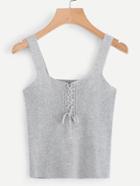 Romwe Eyelet Lace Up Knit Top