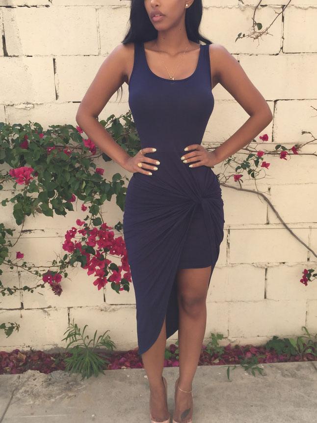 Romwe Navy Draped Asymmetric Tank Dress