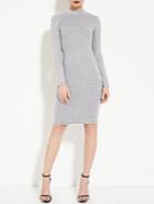 Romwe Grey Mock Neck Open Back Knit Sheath Dress