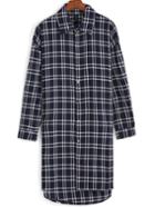Romwe Lapel Dip Hem Plaid Blue Shirt Dress