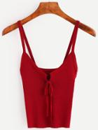 Romwe Burgundy Lace Up Ribbed Cami Top