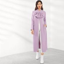 Romwe Exaggerate Bow Detail Longline Coat