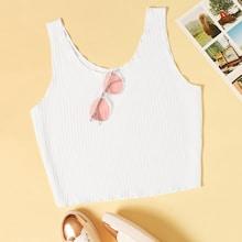 Romwe Plus Ribbed Solid Crop Top