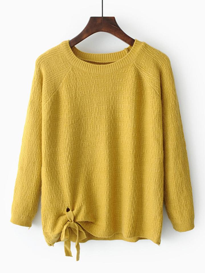 Romwe Knot Detail Raglan Sleeve Knitwear