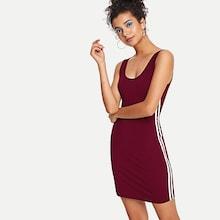 Romwe Striped Side Scoop Neck Dress