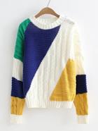 Romwe Cable Knit Detail Colorblock Sweater