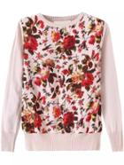 Romwe Long Sleeve Florals Knit Pink Sweater