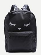 Romwe Cute Fox Black Nylon Front Pocket Backpack