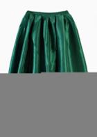 Romwe Flare Pleated Midi Green Skirt