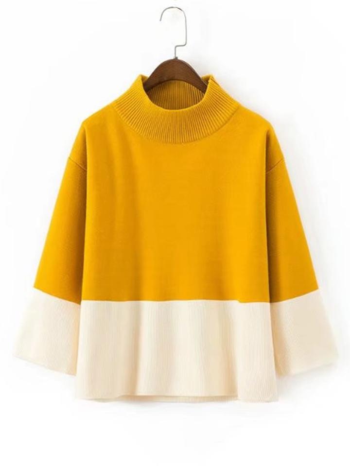 Romwe Two Tone Mock Neck Sweater