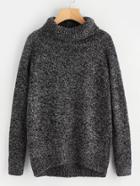 Romwe High Neck Dip Hem Marled Knit Sweater