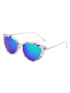 Romwe Marble Frame Metal Arm Cat Eye Sunglasses