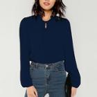 Romwe Tied Frill Neck Bishop Sleeve Top