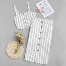 Romwe Single Breasted Striped Cami Top With Skirt