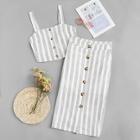 Romwe Single Breasted Striped Cami Top With Skirt