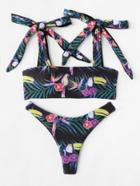 Romwe Bird & Jungle Print Bikini Set