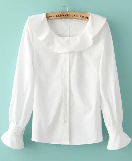Romwe White Flouncing Collar Loose Blouse
